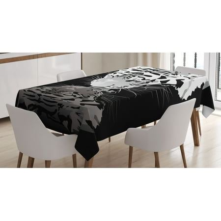 

White Tiger Tablecloth Wild Mammal Drinking Water Danger Creature in Peace Nature Graphic Art Rectangular Table Cover for Dining Room Kitchen 60 X 90 Inches Black Pearl White by Ambesonne