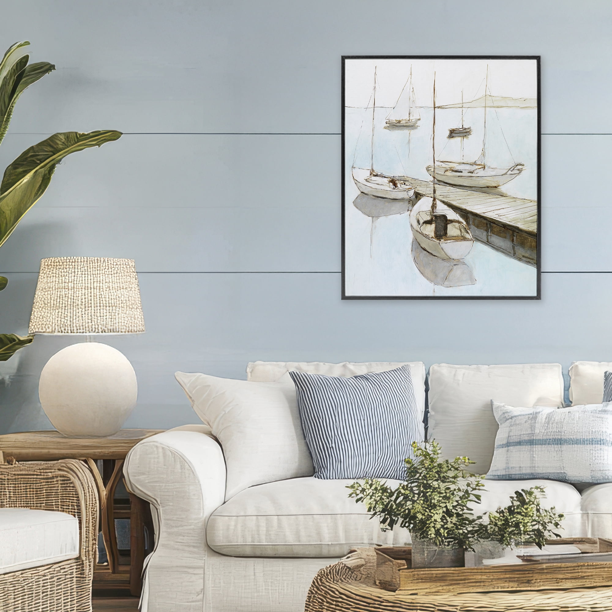 Stupell Industries Docked Sails Coastal Scene Black Framed Giclee Art, design by Lorenzo Collective