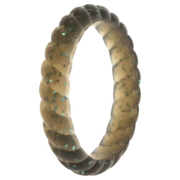 Anillo único trenzado apilable de boda ROQ para mujer silicona Negro-Turquesa 5 mm