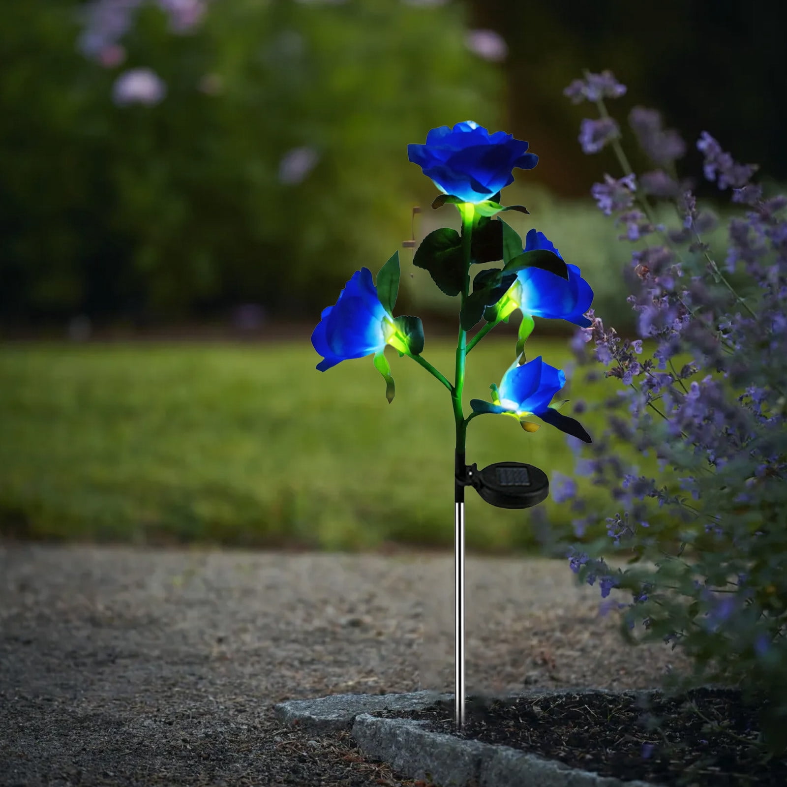 2-Pack Solar Rose Lights for Garden Decor | Outdoor Solar Powered LED Flower Lights with Stakes | Waterproof Landscape Lighting for Walkways, Patios, and Flower Beds