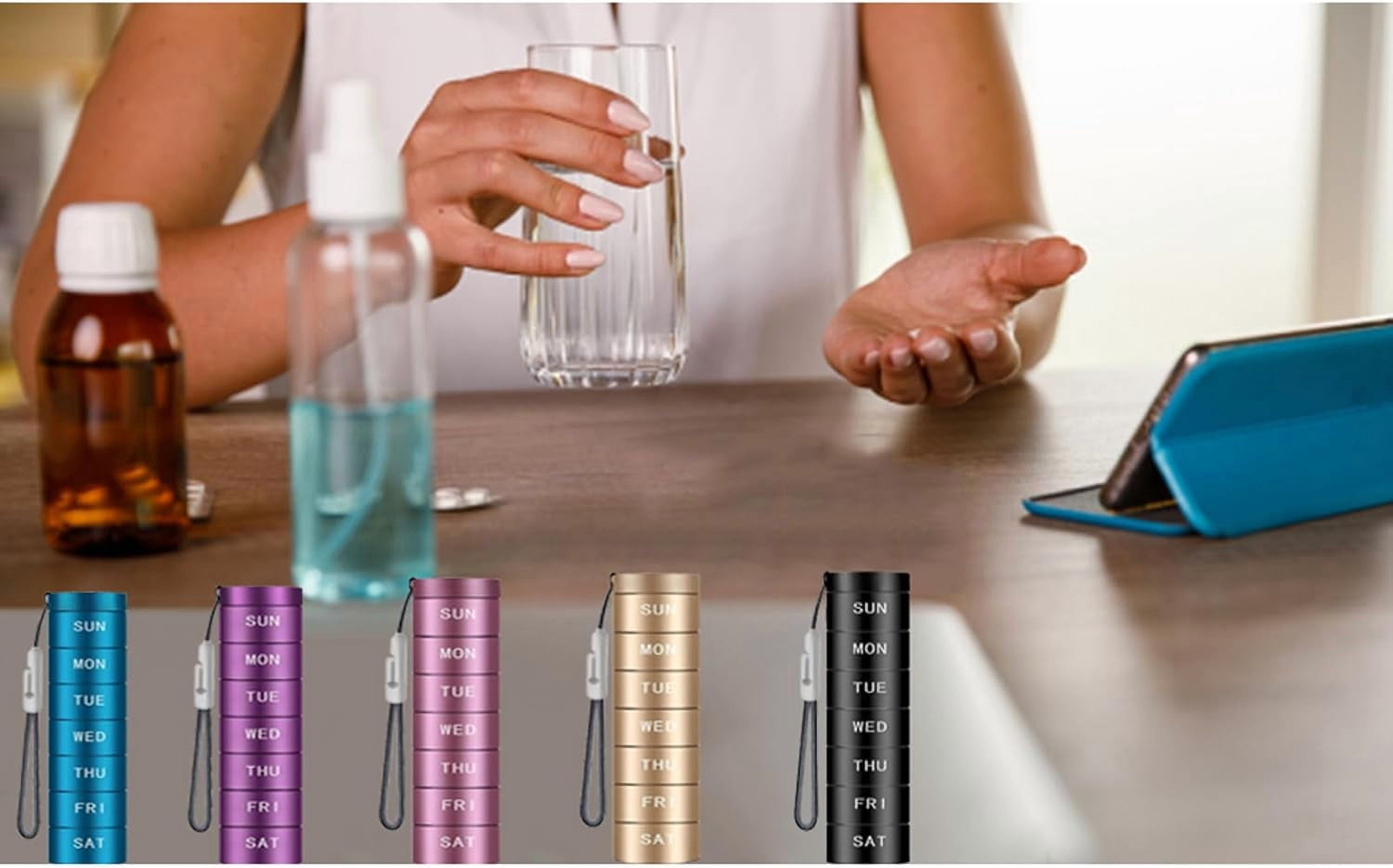 Compact Multi Compartment Pill Holder, 7 Day Pill Dispenser Metal Travel Pill Organizer Large Capacity, Pocket Airtight Waterproof Portable Pill Box Bpa Free, Once A Day