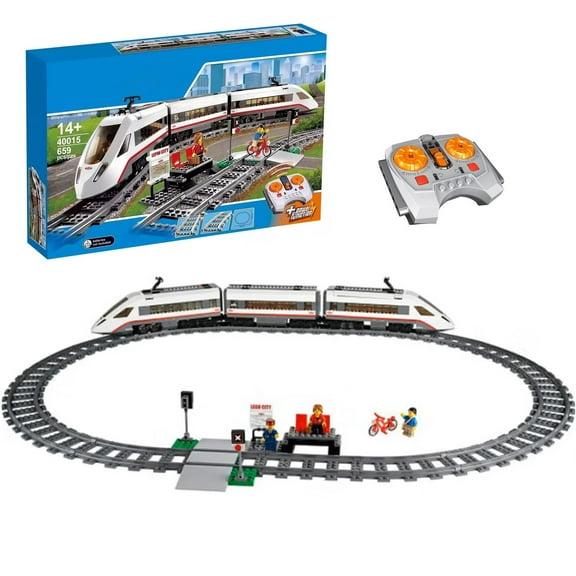 Compatible City High-speed Passenger Train Set,Remote Controlled Toy, Includes a full circular track,Way Station,Bicycle & 3 Minifigures– Gifts for Kids, Boys & Girls with 695-Piece Building Blocks
