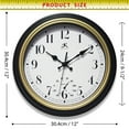thumbnail image 7 of Infinity Instruments Classic Trim Plastic 12" Indoor/Outdoor Wall Clock with Built-In Thermometer, Silent Movement, Black and Gold, 7 of 7