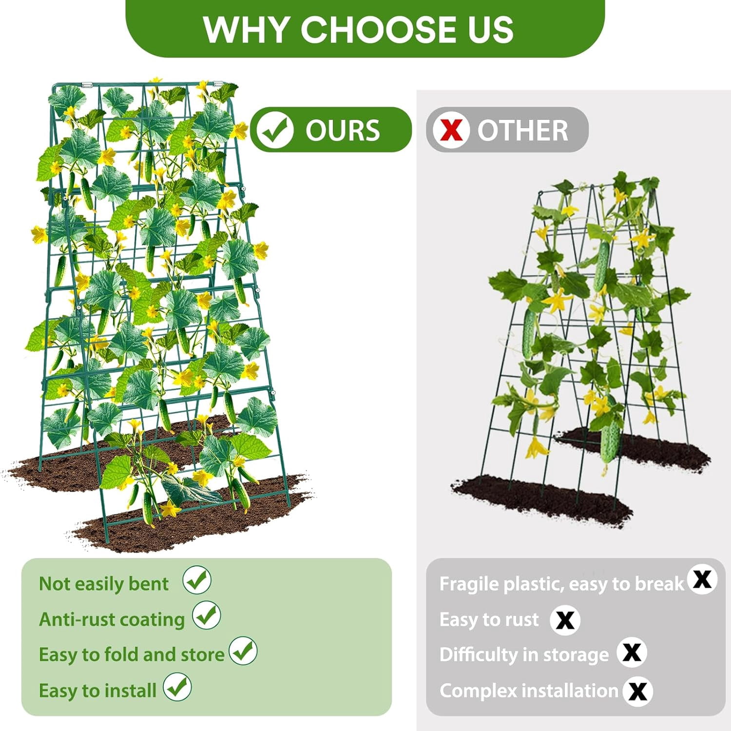 17 x 42 Inch Garden Trellis for Raised Beds Foldable Climbing Plant Support Cucumber Trellis Outdoor A-Frame Metal Vegetable Trellis with Garden Supplies for Grape Tomato Peas Flower