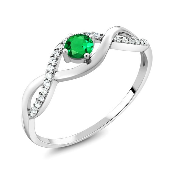 Gem Stone King 0.61 Ct Round Green Simulated Emerald 925 Sterling Silver Ring