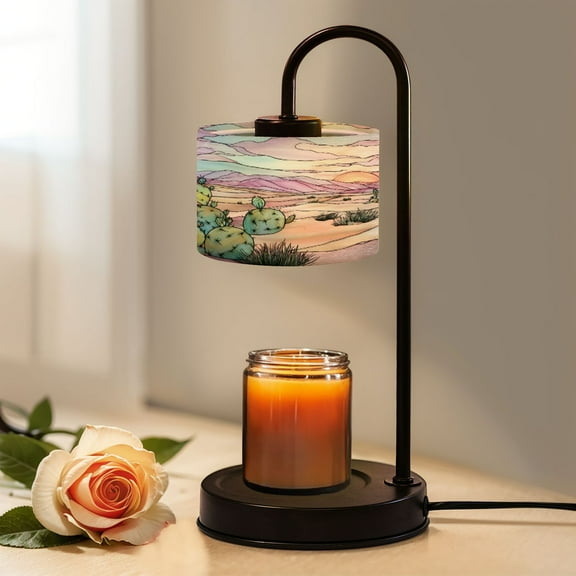 Candle Warmer Lamp with Timer, Whimsical Stained Glass Western Landscape Dawn Non-slip Wireless Remote Control Wax Melts Warmer with 4 Bulbs for Home Office Dorm, Birthday Gifts for Women