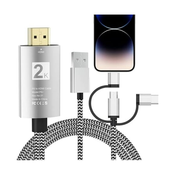 HDMI Adapter for TV, Phone to TV 3 in 1 Sync Screen MHL 2K Connector Cable 1080P Digital AV Adapter Compatible for Lighting USB C Micro USB to HDTV Projector Monitor