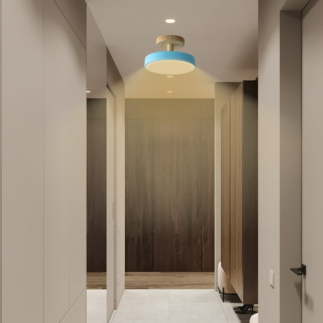 Hallway Ceiling Light LED – Modern Wooden and Iron Fixture with Acrylic Shade, Rust Resistant, Multiple Color Options, for Entryway, Corridor, Balcony, or Cloakroom