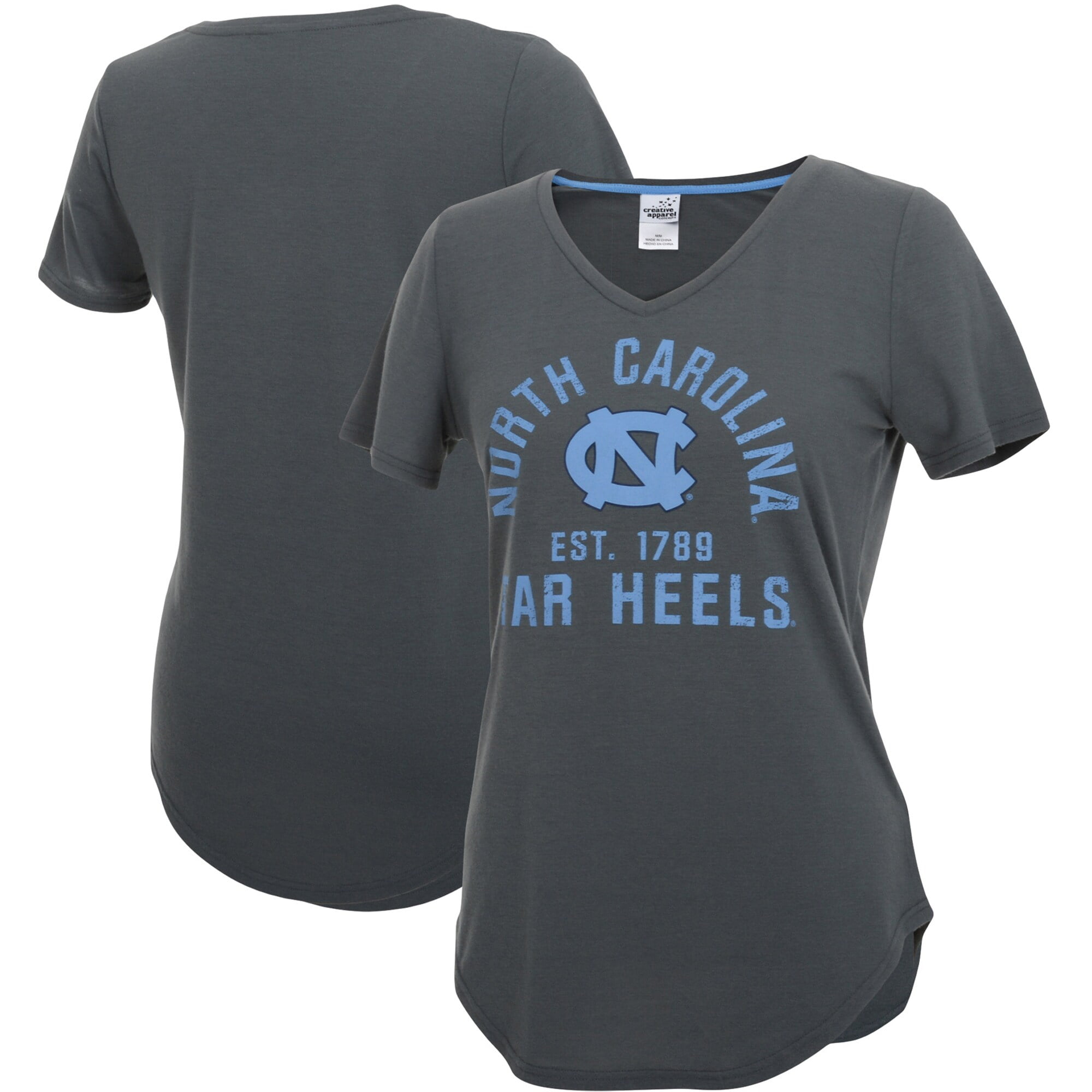 Women's Charcoal North Carolina Tar Heels Archway V-Neck T-Shirt ...