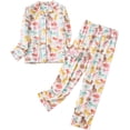 thumbnail image 1 of Conjunto de pijama de franela de algodón de manga larga con botones y pantalones de dormir cálidos S-XL, 1 of 2