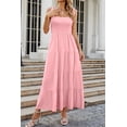 thumbnail image 5 of Women's Tie Shoulder Smocked Tiered Maxi Dress Sleeveless Elegant Solid Party Gown for Formal Occasions 100% Polyester, 5 of 11