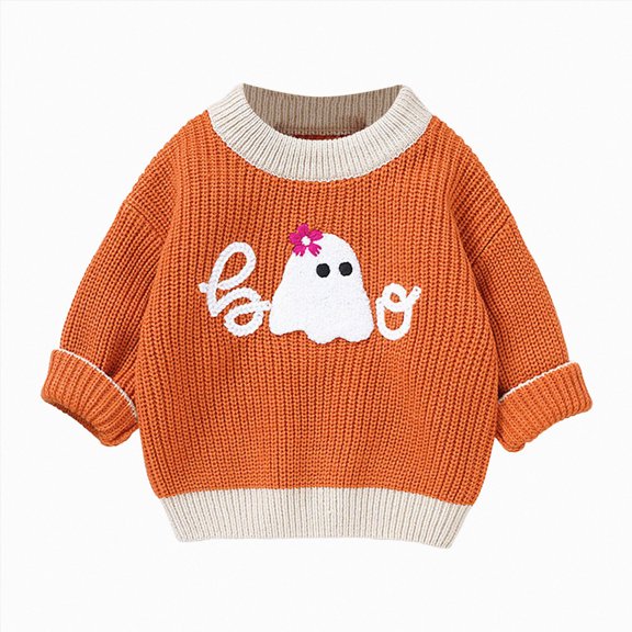 Gvdentm Toddler Halloween Outfit Baby Girl Boy Knit Pumpkin Sweater Crewneck Pullover Oversized Sweatshirt Sweaters Red,9-12 Months