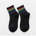 thumbnail image 2 of Unisex Rainbow Striped Crew Socks Soft Breathable Mid Calf Socks Colorful Ribbed Cuff Fashion Casual Socks for Men Women Daily Street Holiday Outfit,1 Pair, 2 of 4