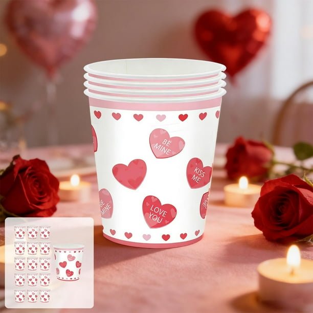 Vajilla para fiesta temática romántica del 14 de febrero, platos de papel desechables de 7 y 9 pulgadas, vasos de papel y pañuelos, juego de platos de papel con temática de fiesta, vajilla desechable