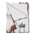 thumbnail image 2 of East Soft Flannel Fleece Throw Blanket, River Scenery Cherry Blossoms Boat Cultural Hints View, Cozy Plush for Indoor and Outdoor Use, 70" x 90", Ruby Pale Grey, by Ambesonne, 2 of 5