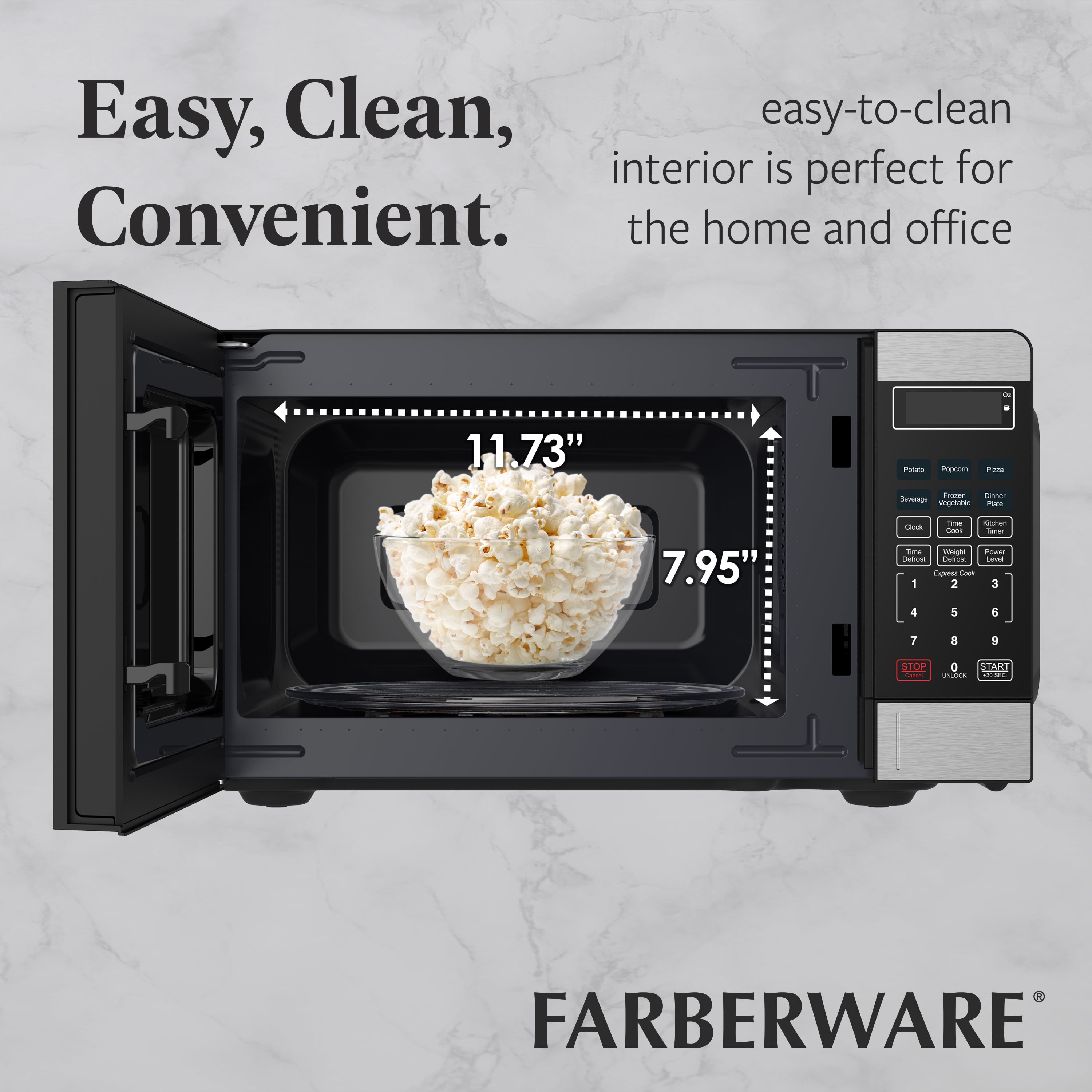 Farberware 0.7 cu ft Microwave Oven, 700W Compact Microwave Oven with Smart Sensor, Stainless Steel