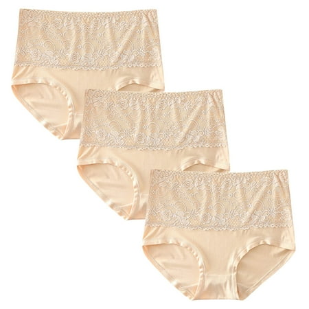 

KEJIG Stylish，Women s Large Size Breathable Briefs Lace-Side High-Waisted Women s Panties