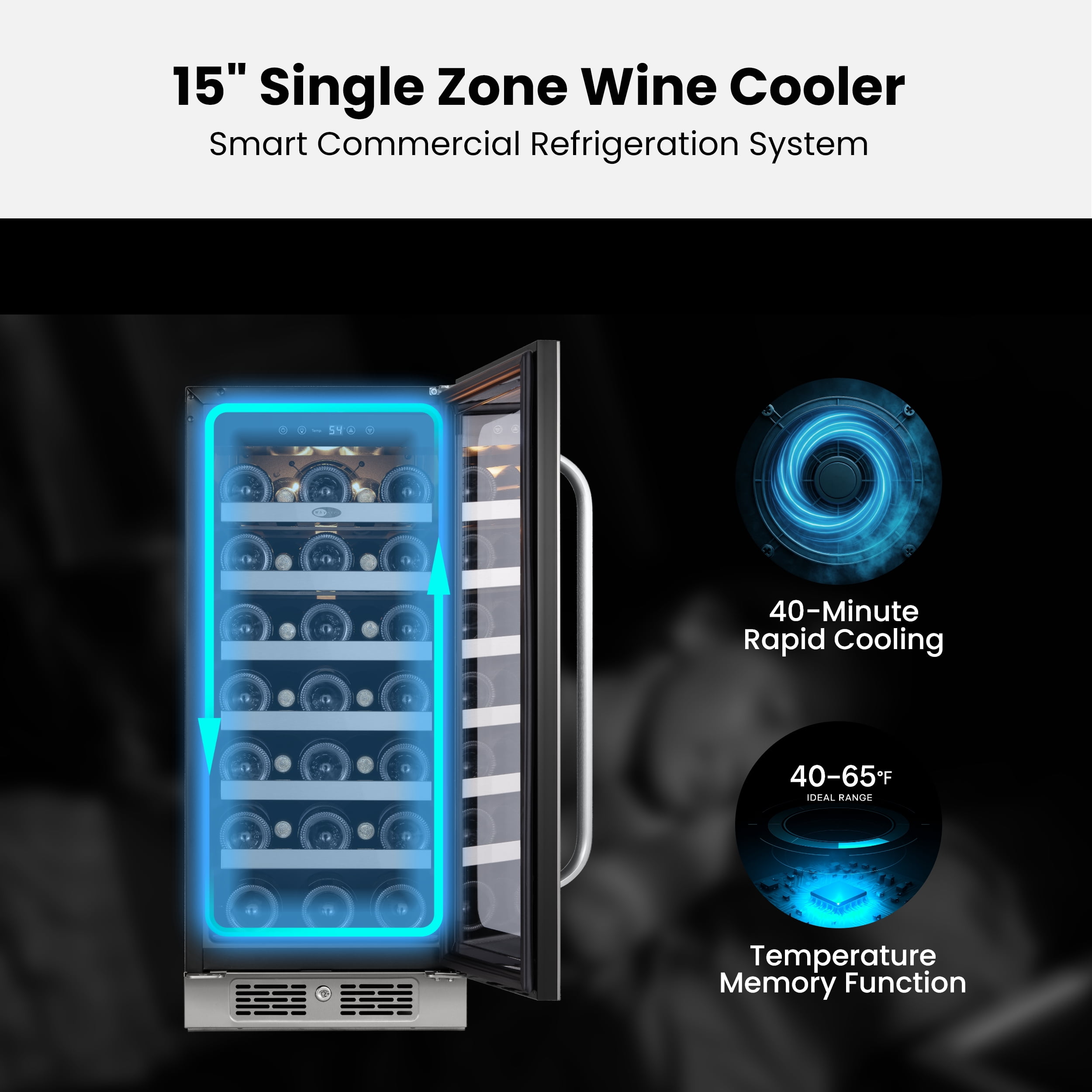 Whynter 15 Inch Wine Fridge Cooler - 33 Bottles Wine Fridge with Glass Door, Small Wine Refrigerator with 3 LED Light Built-in for Home Bar Kitchen