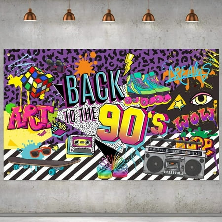 90S Theme Backdrop Hip Hop Graffiti Back to 90'S Party Banner Background 71X43.3