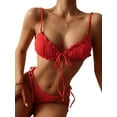 thumbnail image 3 of Qiylii Women Summer Swimsuit Bikini Set, Solid Color Bikini with Ruffles+Lace-up Panties+See-through Mesh Cover Ups, 3 of 8