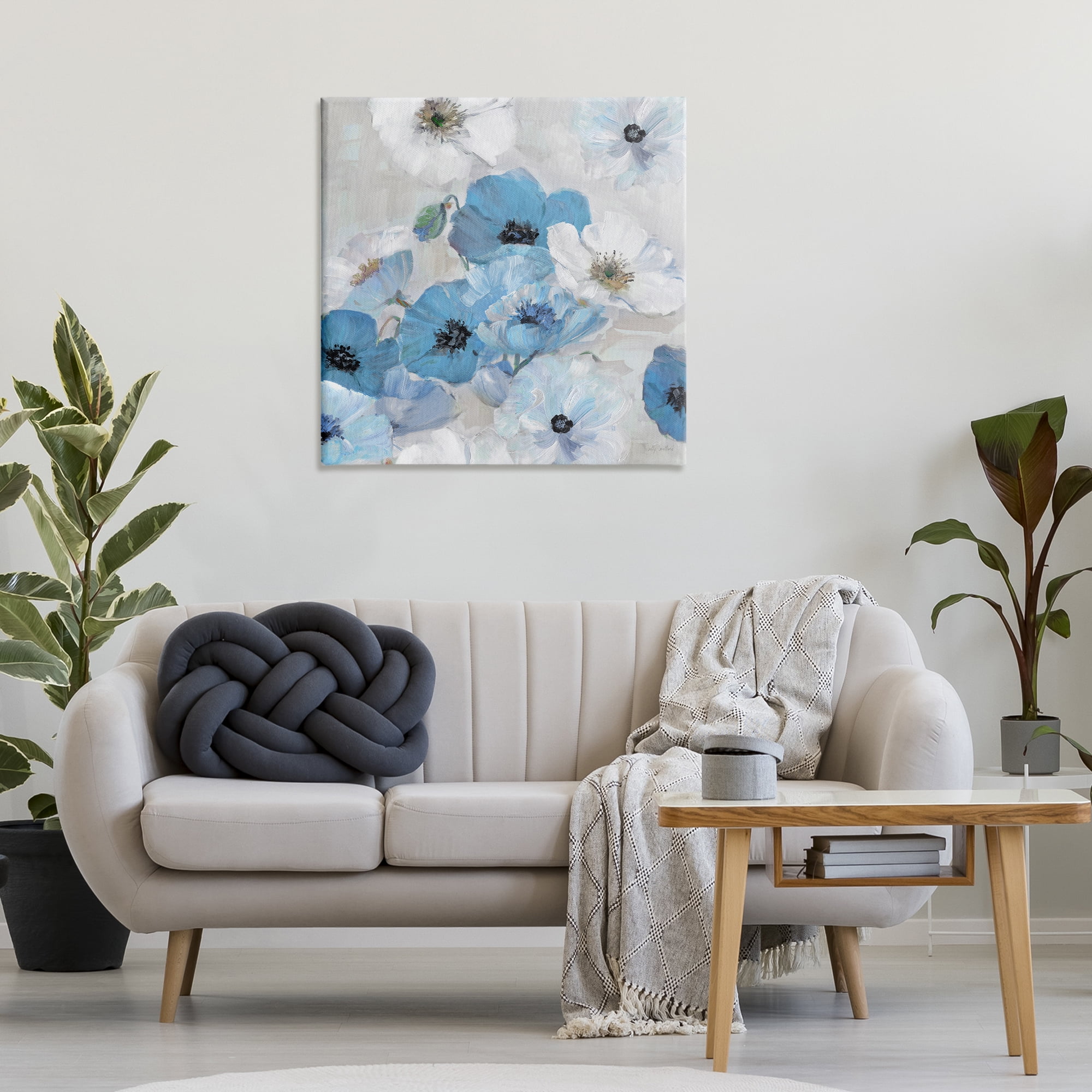 Stupell Industries Blue & White Flowers Plants & Flowers Painting Wrapped Canvas Art Print Wall Art, 30 x 30