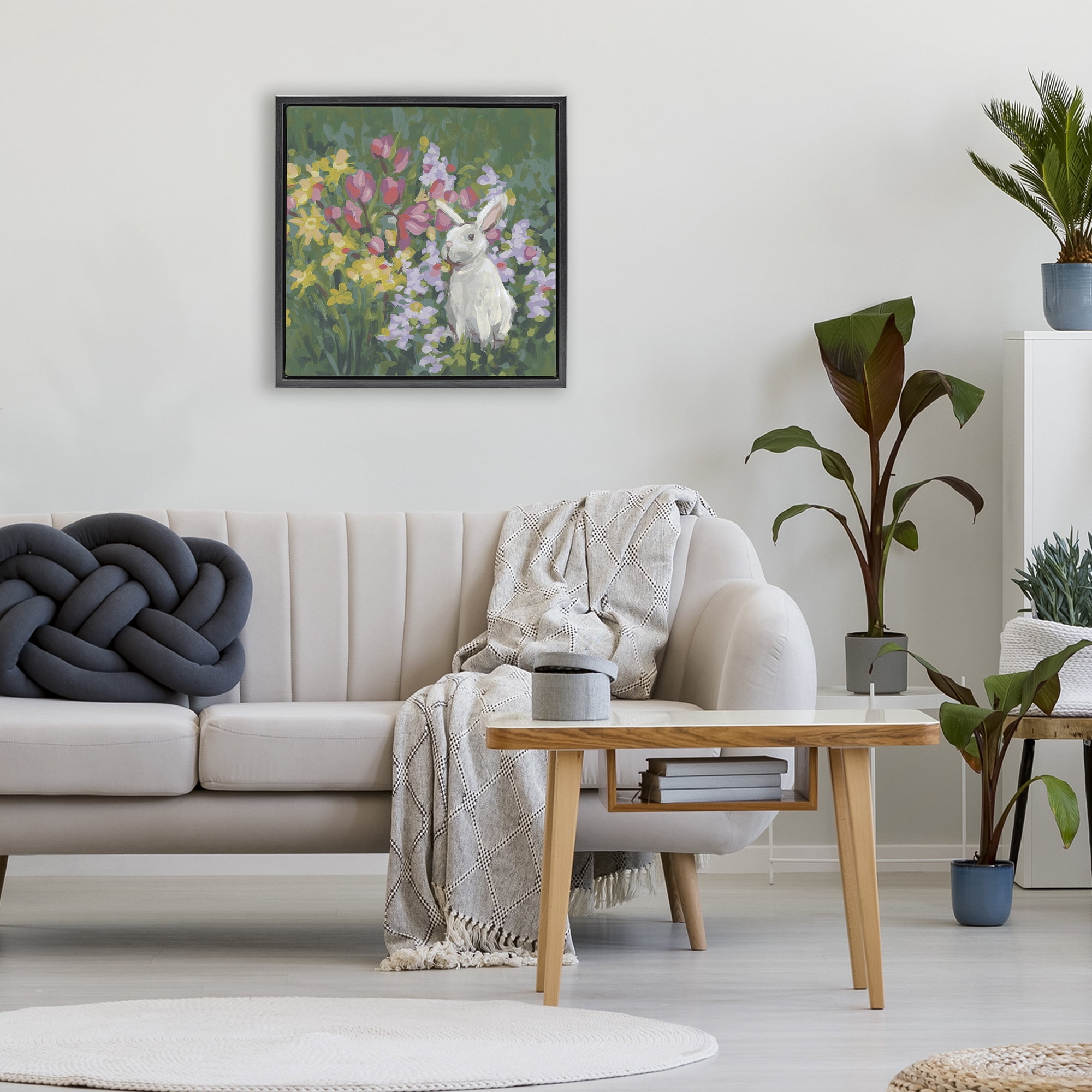 Stupell Industries Botanical Bliss Bunny Black Framed Floater Canvas Wall Art, design by June Erica Vess