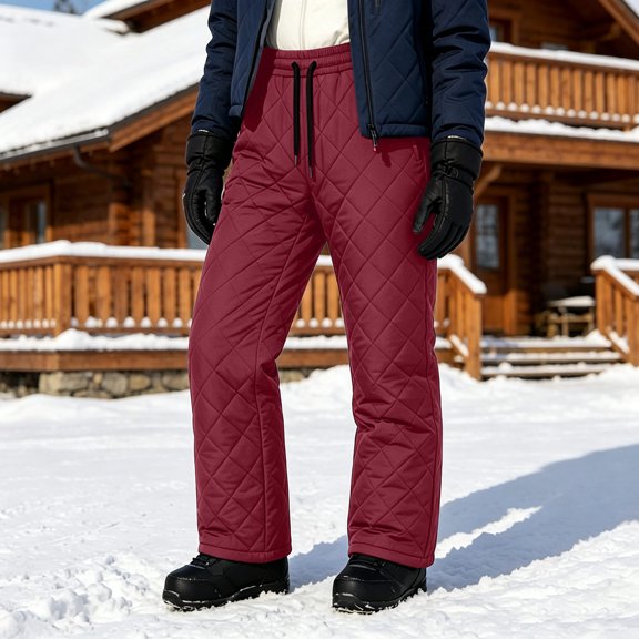 Karymi Winter Quilted Warm Pants for Women, Elastic Drawstring Waist Windproof Trousers with Pockets, Loose Straight Leg Snow Pants for Cold Outdoor