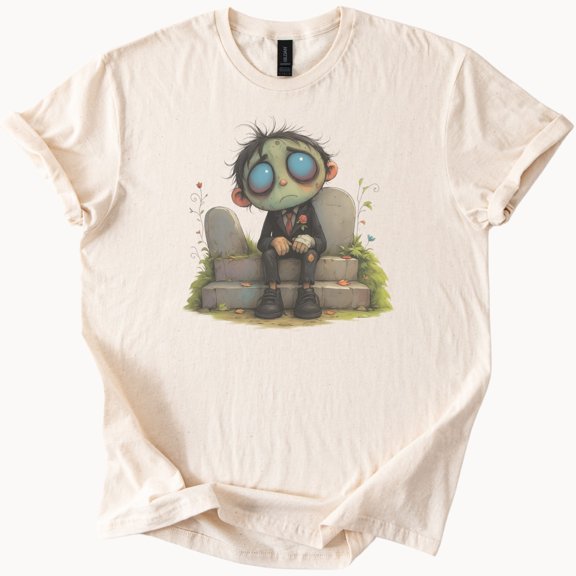 Zombie On Gravestone Halloween Horror Graphic T-Shirt