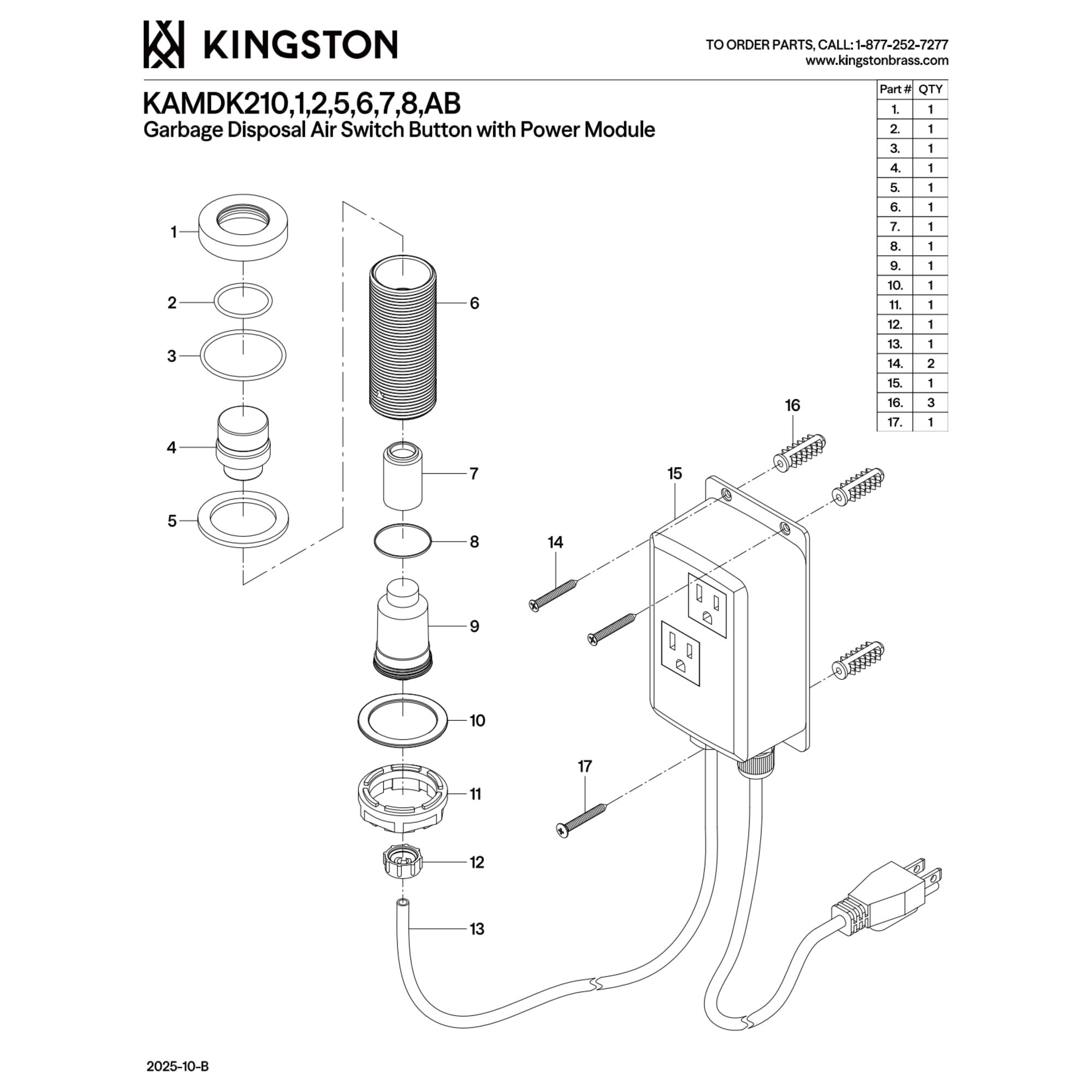 Kingston Brass KAMDK211 Trimscape Dual Outlet Garbage Disposal Air Switch Kit in Polished chrome