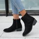 thumbnail image 4 of NECHOLOGY Botas Mujer Zapatos Botines de mujer mujer Flock Color sólido invierno mantener caliente suela gruesa tacones cuadrados cremallera botines cortos zapatos de punta redonda (Black, 8.5), 4 of 7