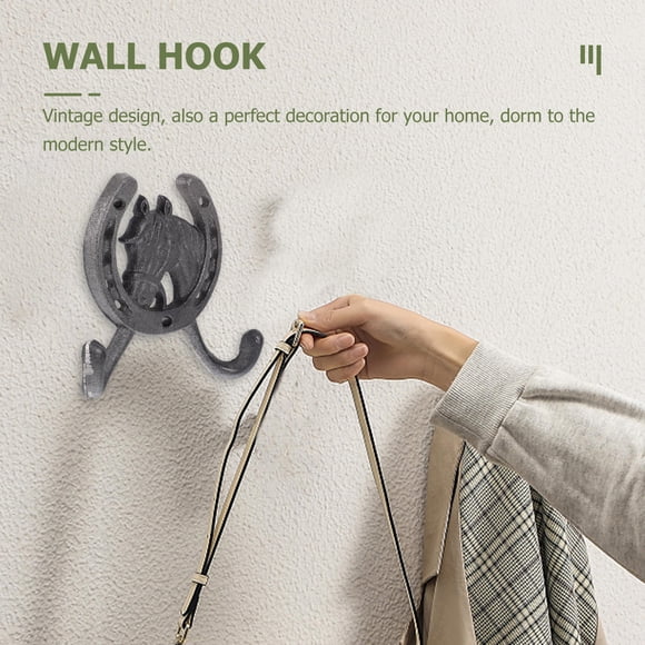 Raindrops 2Pcs Vintage Inspired Iron Wall Mounted Hooks Rustic Grey Horse Design for Door and Porch Hanging