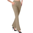 thumbnail image 2 of Blmnix Flare Pants Trousers Pants for Women Pleated Work Pants Pants Brown Slim Bootcut Full Warm Pants for Women,M, 2 of 5
