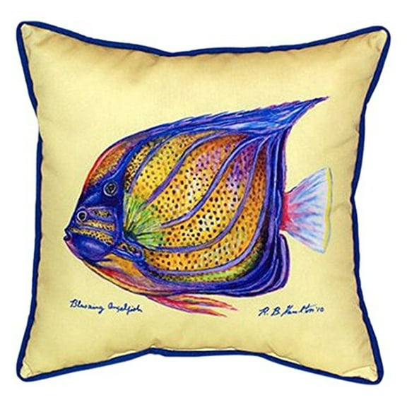 Betsy Drake HJ677C Blue Ring Angelfish - Yellow Indoor & Outdoor Throw Pillow- 18 x 18 in.