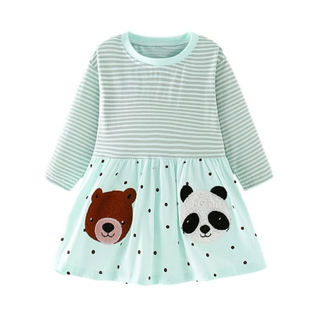 

SILVERCELL 1-35T Kids Cute Cartoon Print Princess Dress Toddler Girl Pullover Long Sleeve Pullover Round Neck Dresses