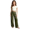 thumbnail image 2 of gibobby Girl's Cotton Linen Casual Palazzo Pants Drawstring Elastic Waist Flowy Wide Leg Long Lounge Trousers,AG, 2 of 7