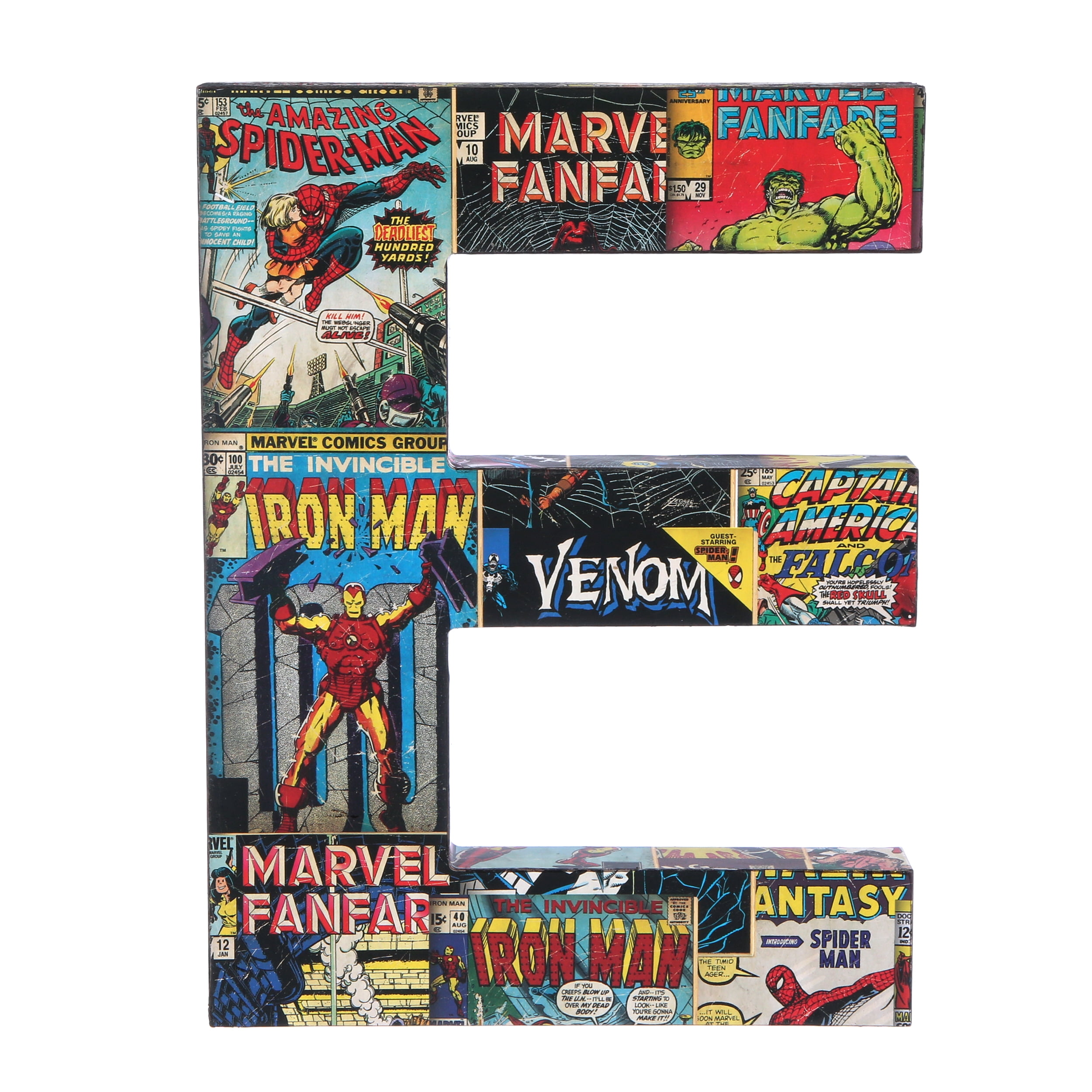Marvel Superhero Retro Comics Wooden Letter 'E' with Hooks