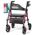 thumbnail image 1 of Andador plegable HOMLAND con asiento para personas mayores, ruedas grandes de 8", capacidad de peso de 350 lb, asas y altura del asiento ajustables, andador ligero con ruedas, color rojo, 1 of 5
