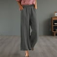 thumbnail image 6 of UYISJ Women's Linen Wide Leg Long Pants Casual Elastic Waist Drawstring Trousers Fall Open Bottom Trousers with Pockets Dark Gray L, 6 of 9