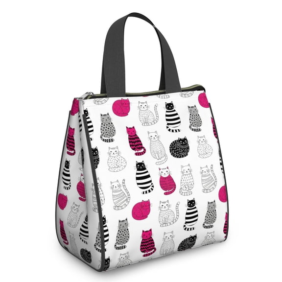 Multicolor Cat White Pattern Insulated Lunch Bag for Women Men, Large Portable Soft Cooler Tote, Thermal Food Storage Bag with Pearl Cotton, 8.66L, 8.75"x5.75"x9.5"