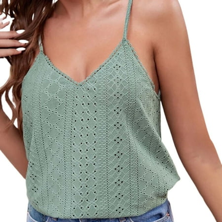 EHQJNJ Crop Tops for Women Net Women s Solid Color Hollow Lace Fashion Loose Slim Camisole Tank Top Corset Tops for Women Plus Size