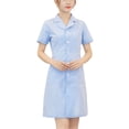 thumbnail image 2 of HAJWOH Womens Scrubs Dress Lapel Neck Short Sleeve Button Down Work Dress Stretchy Comfy Scrubs Dresses Blue XXL, 2 of 5