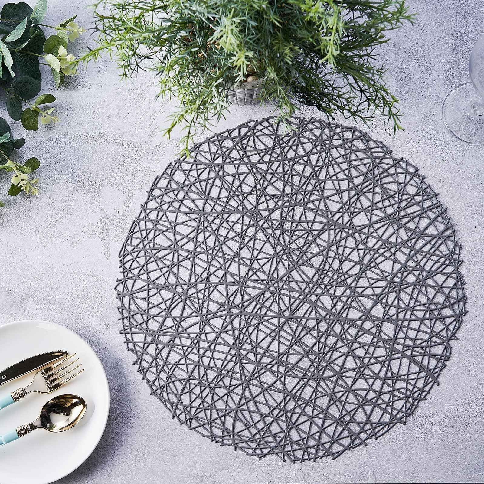 Efavormart 6 Pack 15" Charcoal Grey Round Woven Vinyl Placemats Non