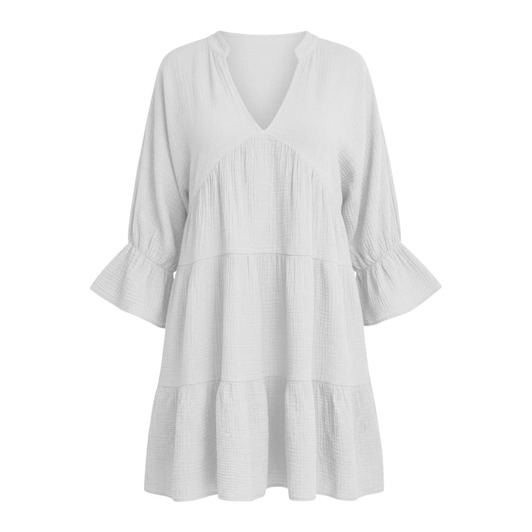 casual babydoll dress KIRUNDO Long Sleeve Baby Doll Dresses Women 2026 Summer Fall Ruffle Mock Neck Tiered Mini Flowy Swing Shift Dress(Apricot, Small) at Amazon Women's Clothing store long sleeves Kvture Women's V Neck Ruffle