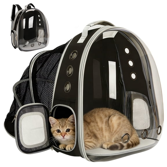 Expandable Cat Backpack Carrier, Transparent Bubble Back Extension Pet Carrier for Kittens & Small Dogs Up to 12 Lbs