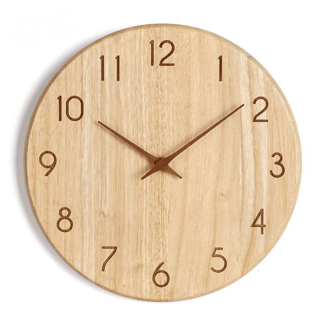Reloj de pared de madera redondo vintage Silencioso y sin tictac, fácil de leer, para el hogar/la oficina - Números simples de color Aguja de secuoya de sauce Kuyhfg Bienvenido a Kuyhfg