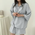 thumbnail image 5 of DDAPJ pyju Womens 2 Piece Outfits Summer Casual Half Zip Top and Shorts Lounge Matching Set Loose Comfy Loungewear Pajama Sets Gray L, 5 of 6