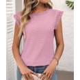 thumbnail image 6 of Women'S Tops Casual Crewneck Cap Sleeve Shirts Crochet Knit Texture Tank Top Blouses Pink L, 6 of 9