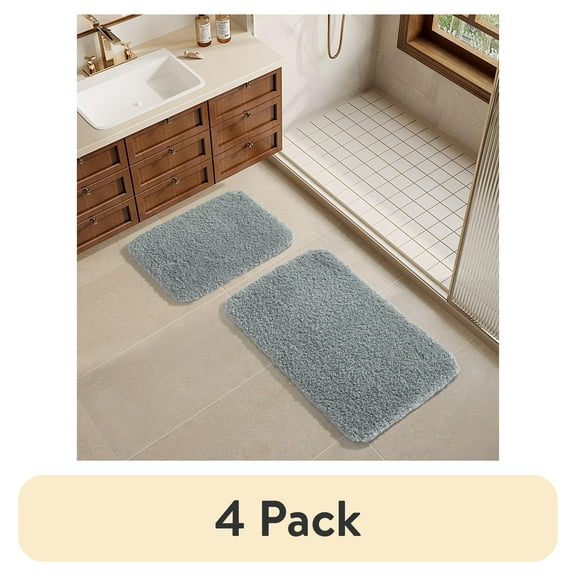(4 pack) Better Homes and Gardens Grey Cloud 2pc Bath Rug Set, 17 x 20 & 20 x 30, Polyester