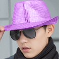 thumbnail image 3 of Men's Sparkling Sequin Jazz Hat, Stage Performance Fedora Hat with All Over Glitter, Festival Party Costume Hat for Dance, Halloween, Cosplay and Themed Events Light Violet, 3 of 3