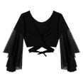 thumbnail image 5 of ZALDITA Women's 3/4 Tulle Flared Sleeve Wrap Tie Top Blouse Belly Dance Bolero Shrugs Cardigan Black One Size, 5 of 7